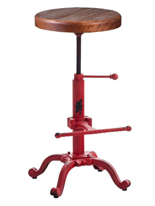 Tabouret bar Topower style tracteur vintage rouge antique en bois avec hauteur réglable et rotation