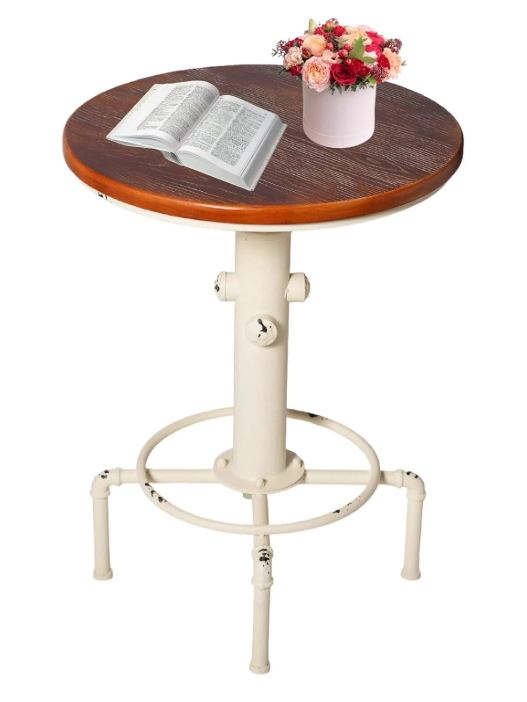 Table bar Topower industrielle en bois massif avec structure tuyaux métal style café blanc