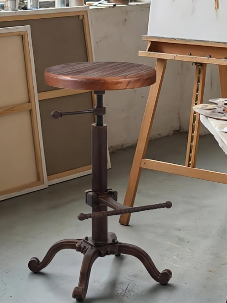 Tabouret cuisine Topower industriel vintage couleur cuivre avec assise bois et hauteur réglable